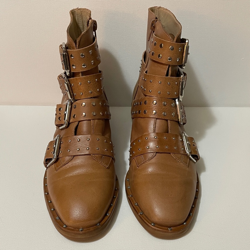 Women's Size 8 LFL "L-Miracle" Studded Cognac (Tan)  Leather Ankle Boots